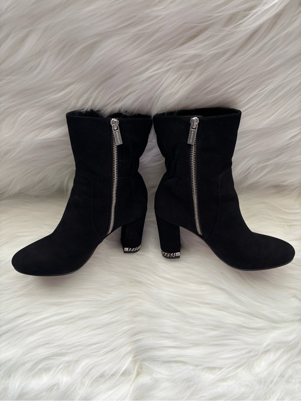 MICHAEL KORS DELORES black kid suede ankle booties. Worn once with box.